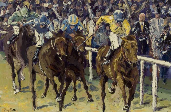 MICK KINANE ON "SEA THE STARS" WINNING THE EPSOM DERBY FROM "FAME AND GLORY", 2009 by Ivan Sutton (b. 1944) at Whyte's Auctions