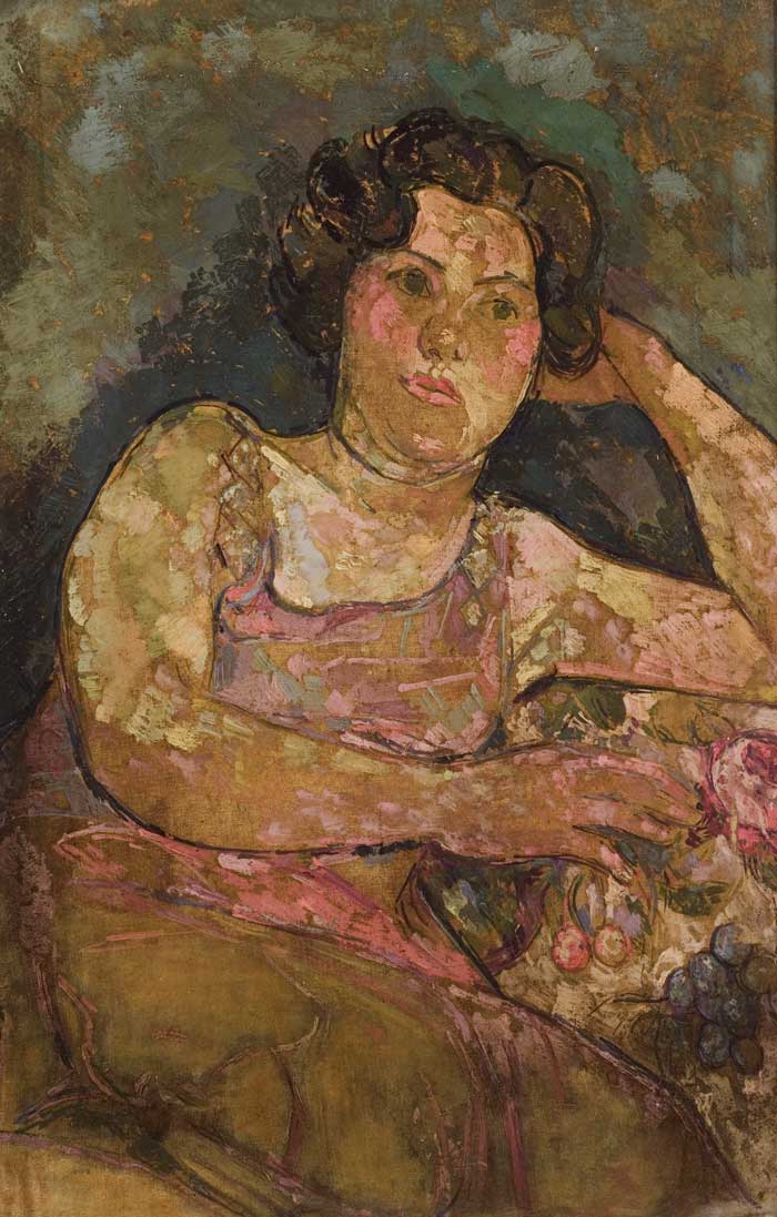 SELF PORTRAIT IN FLORAL DRESS, c.1940s by Stella Steyn (1907-1987) at Whyte's Auctions