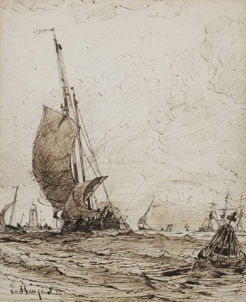 FISHING VESSELS IN A HARBOUR by Edwin Hayes RHA RI ROI (1819-1904) at Whyte's Auctions