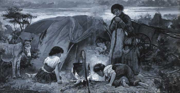 TRAVELLER CHILDREN AND MOTHER AT FIRESIDE by Charles G. Hards (19th century) at Whyte's Auctions