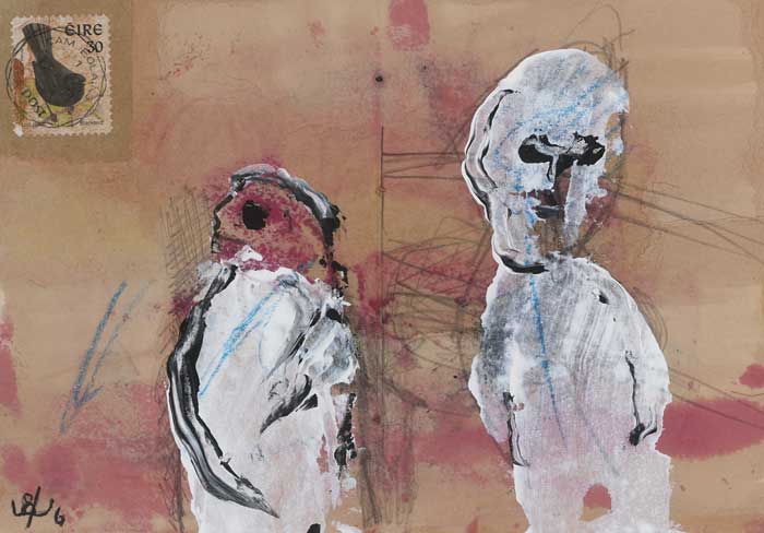 TWO FIGURES WITH BLACKBIRD STAMP, 1999 by John Kingerlee (b.1936) at Whyte's Auctions