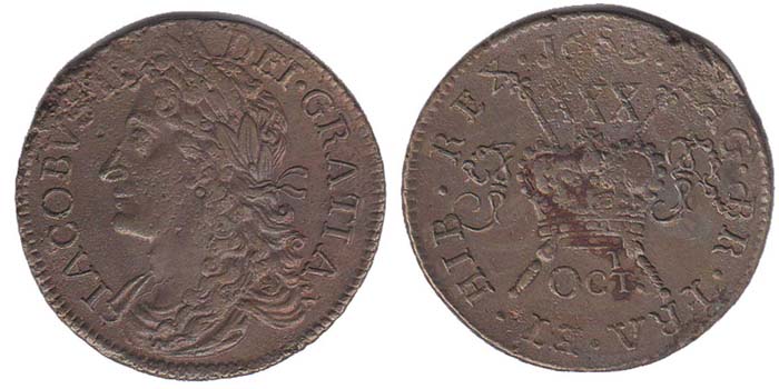 1689 King James II Gunmoney large halfcrown coin at Whyte's Auctions