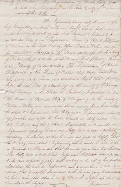 1812 (25 March) Statement of an informer, Patrick Fitzgerald, concerning "Caravats" and "Shanavests" at Whyte's Auctions