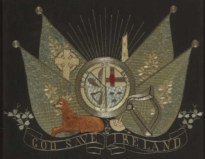 Circa 1850. "God Save Ireland" embroidered crest at Whyte's Auctions