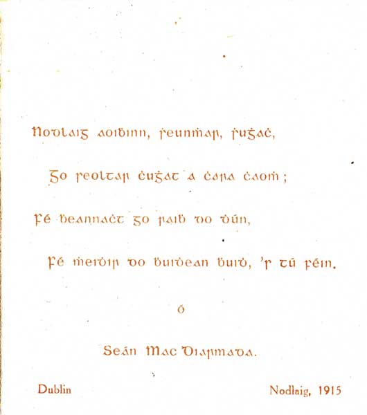 1915 Christmas card from Sen Mac Diarmada, signatory to the 1916 Proclamation at Whyte's Auctions