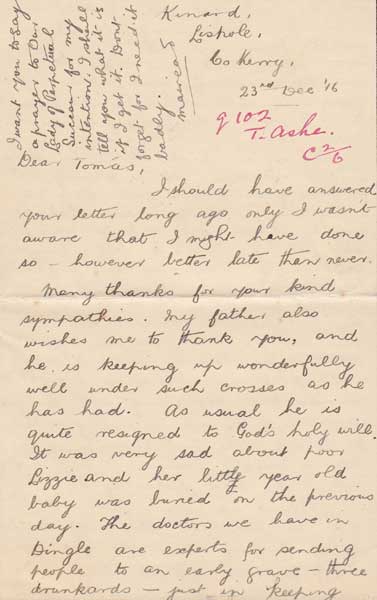 1916 (23 December) letter to Thomas Ashe in prison at Whyte's Auctions