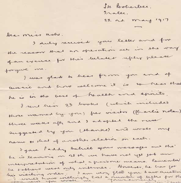 1917 (22 May, 16 October) letters from Nicholas Stack to Nora Ashe at Whyte's Auctions