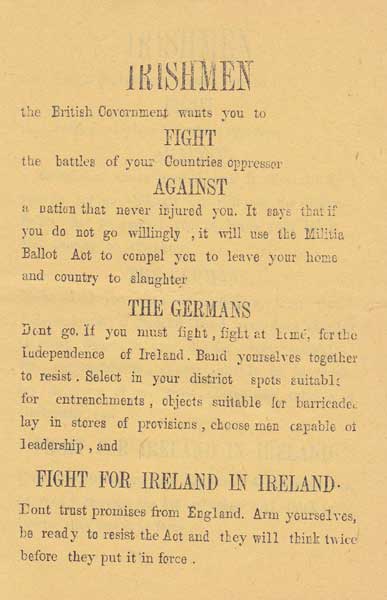 1917 Anti-conscription pamphlet - IRISHMEN the British Government wants you to FIGHT the battles of your Countries oppressor..." and others at Whyte's Auctions