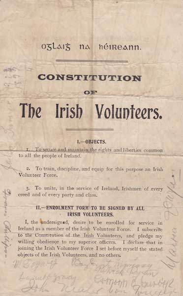 1918 Constitution of The Irish Volunteers signed by 11 members at Whyte's Auctions