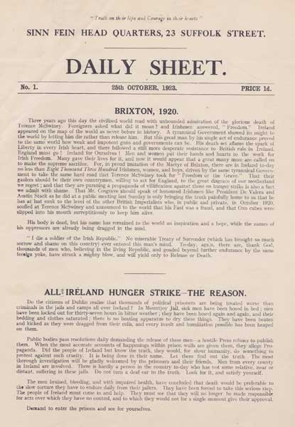 1923 (25 October) - 1924 (1 January) Daily Sheet published by Sinn Fin. An important collection of 36 issues at Whyte's Auctions