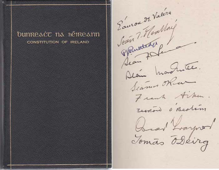 1937 Constitution of Ireland - a special presentation copy for, and signed by, members of the Cabinet at Whyte's Auctions