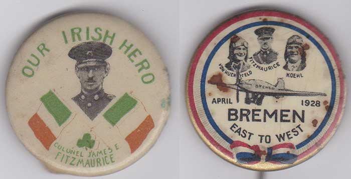 1928 (April) Transatlantic Flight, Baldonnel, Ireland to Newfoundland commemorative badges at Whyte's Auctions