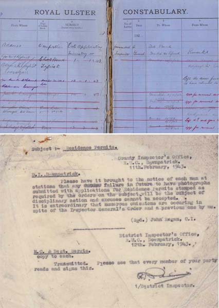 1942-45. Royal Ulster Constabulary Ledger with details of aliens working in Northern Ireland at Whyte's Auctions