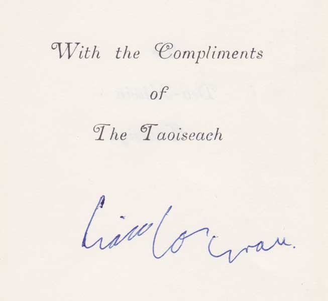 1977. Liam Cosgrave, Taoiseach, autograph at Whyte's Auctions
