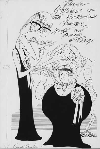 PHONEY HOSTESSES OF TWO EXTRAVAGANT PARTIES ACCUSE ONE ANOTHER OF FRAUD by Gerald Scarfe (b.1936) at Whyte's Auctions