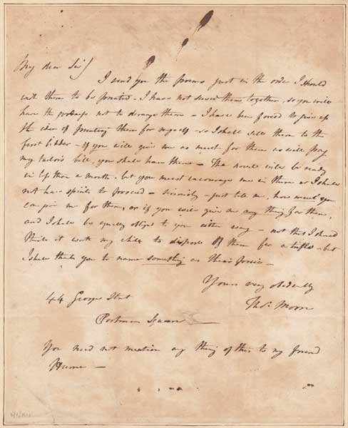1801 (4 February) Thomas Moore letter to a prospective publisher at Whyte's Auctions