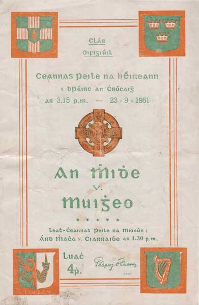 1951 (23 September) GAA All-Ireland Football Final, Meath v. Mayo programme at Whyte's Auctions