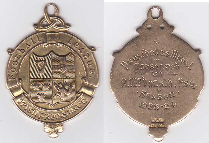 1923-24. Football League Irish Free State President's Medal at Whyte's Auctions