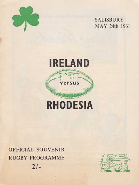 1961 (24 May) Rugby. Rhodesia v. Ireland official souvenir programme at Whyte's Auctions
