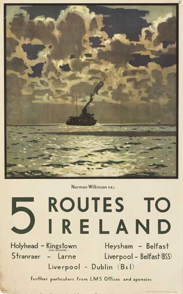1938 London Midland & Scottish Railway "5 Routes to Ireland" poster by Norman Wilkinson at Whyte's Auctions