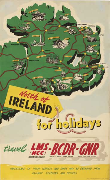 1938 "Ireland for Holidays" poster for LMS (NCC), BCDR and GNR at Whyte's Auctions