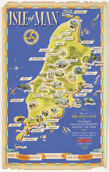 1950 British Railways Isle of Man Pictorial Map poster by Gordon Davey at Whyte's Auctions
