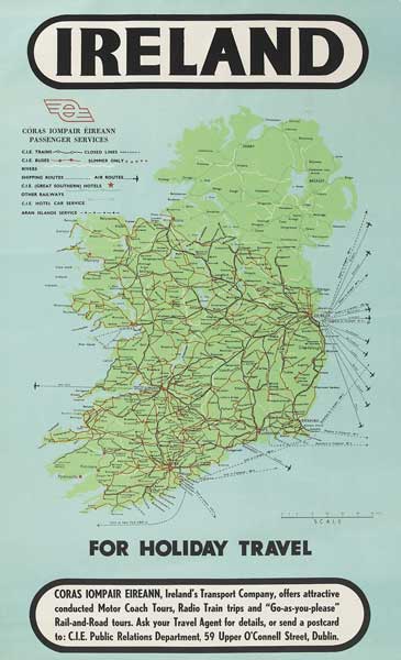 1950 Poster: Coras Iompair ireann Passenger Services Map at Whyte's Auctions
