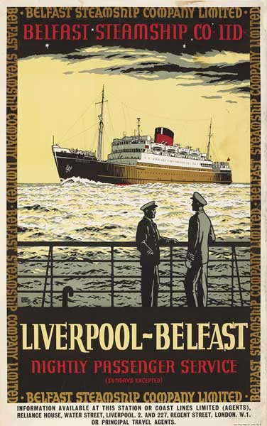 Circa 1950 Belfast Steamship Company "Liverpool-Belfast" poster by Harry Roomell at Whyte's Auctions