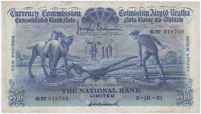 Currency Commission Consolidated Bank Note, Ten Pounds, The National Bank issue, 2-10-31 at Whyte's Auctions