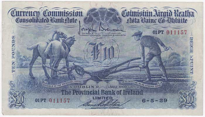 Currency Commission Consolidated Bank Note, Ten Pounds, The Provincial Bank of Ireland, 6-5-29 at Whyte's Auctions