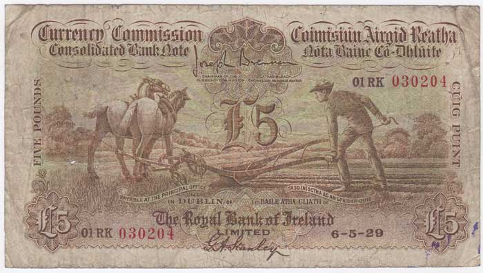 Currency Commission Consolidated Bank Note, Five Pounds, The Royal Bank issue, 6-5-29 at Whyte's Auctions