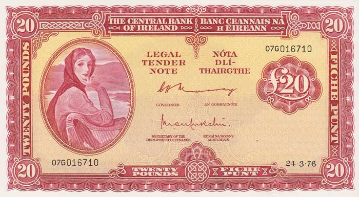 Central Bank of Ireland "Lady Lavery" Twenty Pounds, 24.3.76 at Whyte's Auctions