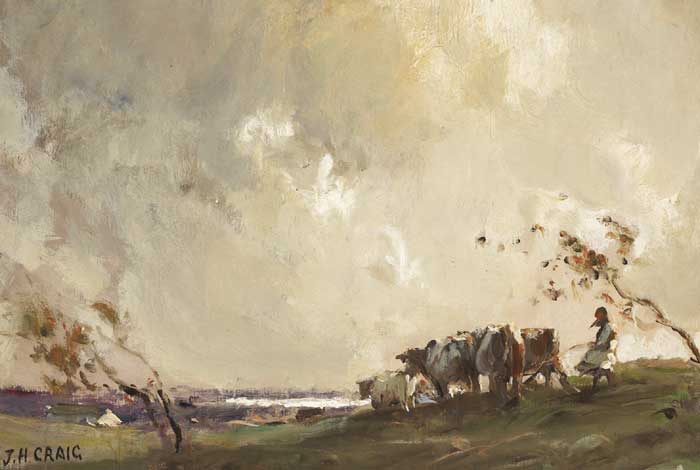 MILKING TIME, 1928 by James Humbert Craig sold for �11,500 at Whyte's Auctions