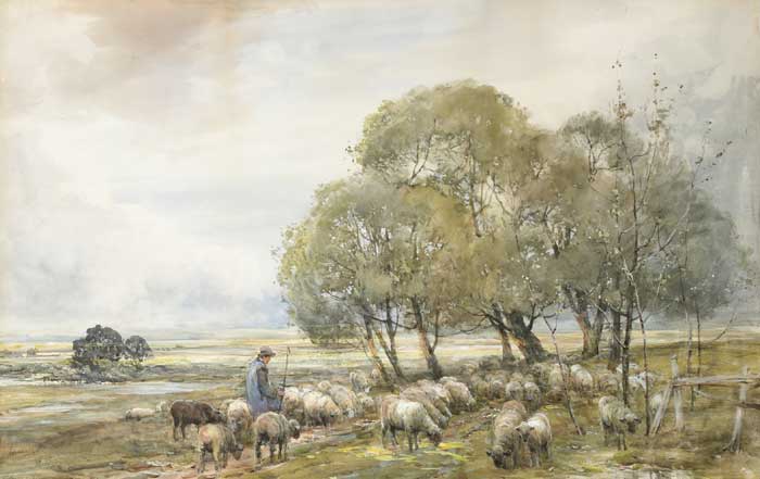PASTORAL LANDSCAPE WITH SHEPHERD AND FLOCK by Claude Hayes sold for �1,450 at Whyte's Auctions