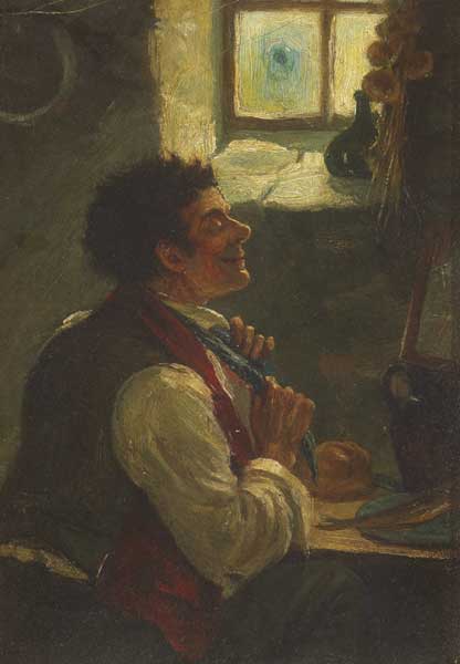 MAN TYING HIS NECKERCHIEF, 1852 by Erskine Nicol sold for 2,400 at Whyte's Auctions