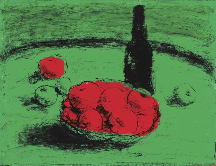 STILL LIFE WITH APPLES AND BOTTLES, 1996 by Neil Shawcross sold for 5,000 at Whyte's Auctions