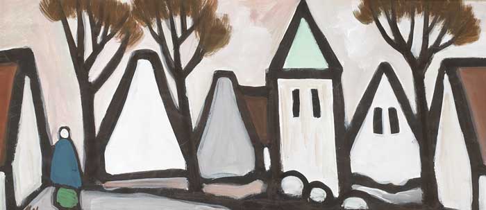 VILLAGE AND SHAWLIE AT SUNSET by Markey Robinson (1918-1999) at Whyte's Auctions