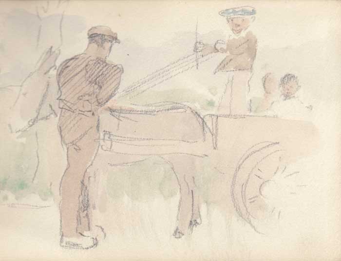 MAN WITH CART, DONKEY AND CHILDREN by Jack Butler Yeats RHA (1871-1957) at Whyte's Auctions