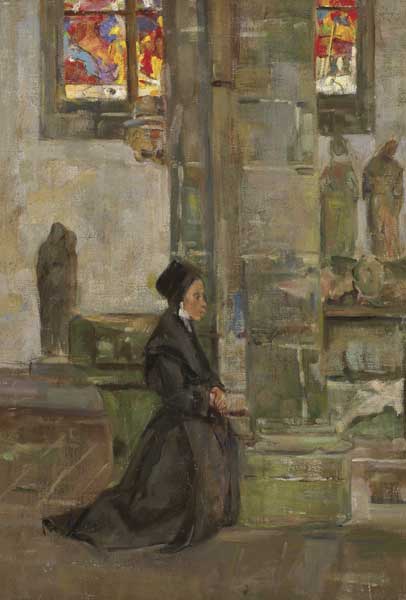 INTERIOR OF A CHURCH IN BRITTANY by Walter Chetwood Aiken (1866-1899) at Whyte's Auctions
