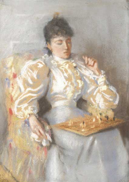 SEATED LADY PLAYING CHESS, c.1895 at Whyte's Auctions