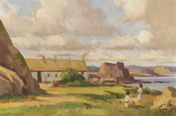 COASTAL VILLAGE WITH CHILDREN by Maurice Canning Wilks RUA ARHA (1910-1984) at Whyte's Auctions