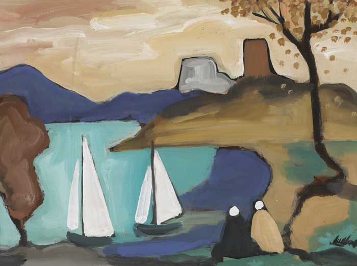 LANDSCAPE WITH FIGURES AND MARTELLO TOWER by Markey Robinson (1918-1999) at Whyte's Auctions