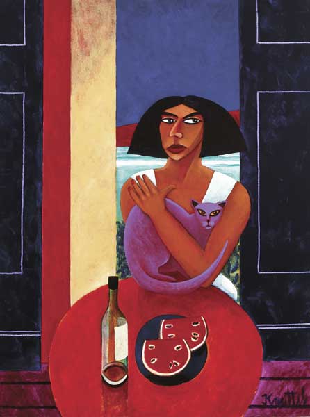 LADY WITH A LILAC CAT by Graham Knuttel (b.1954) at Whyte's Auctions