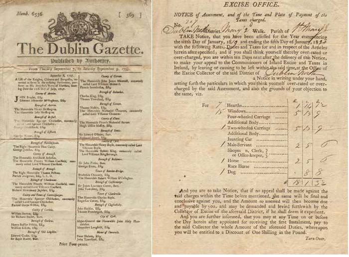 1797 (8 September) The Dublin Gazette list of those returned to serve in Parliament, etc. and three other items at Whyte's Auctions