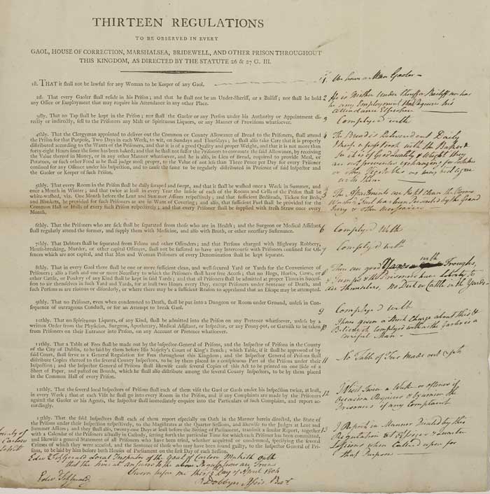 1804. Irish Prison Regulations printed broadsheet with manuscript additions. at Whyte's Auctions