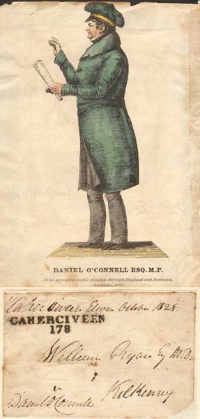 1828. Daniel O'Connell signature on front of a letter and 1835 coloured print at Whyte's Auctions