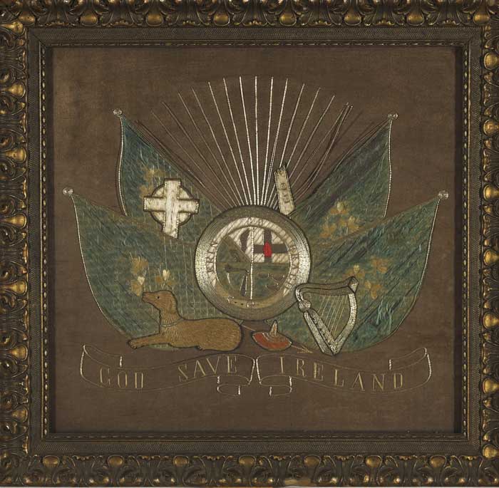 Circa 1880 "God Save Ireland" embroidered flag at Whyte's Auctions