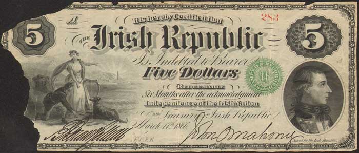 1866 Fenian Bond - Irish Republic Five Dollars. at Whyte's Auctions
