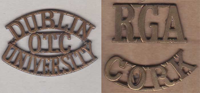 Royal Garrison Artillery, Cork, and Dublin University OTC badges at Whyte's Auctions