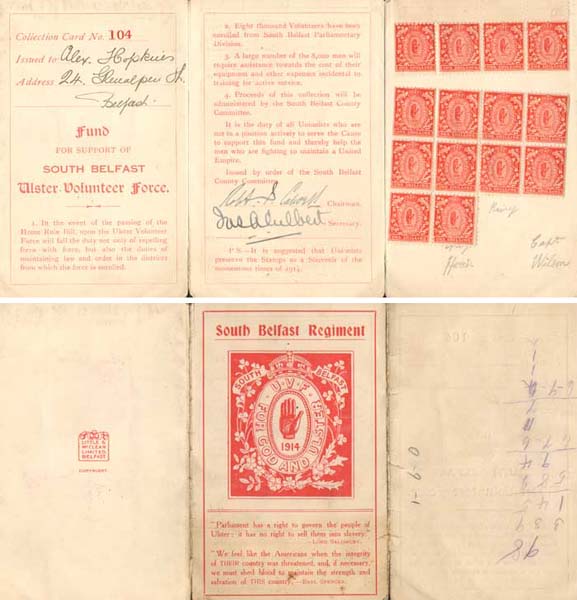 1914. Ulster Volunteer Force Suth Belfast Regiment Stamps at Whyte's Auctions